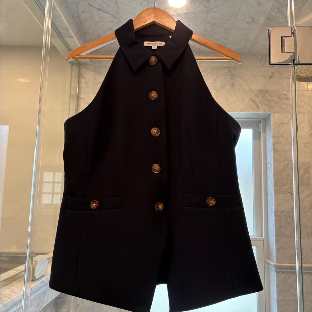 Veronica Beard Navy Button-Up Vest